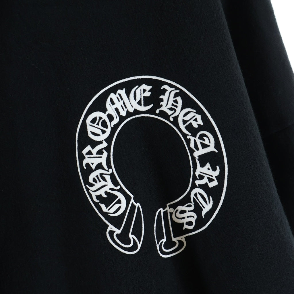 CHROME HEARTS(クロムハーツ) SWTSHRT PLVR 袖フローラルバックホースシュープリントプルオーバーパーカー フーディー ブラック