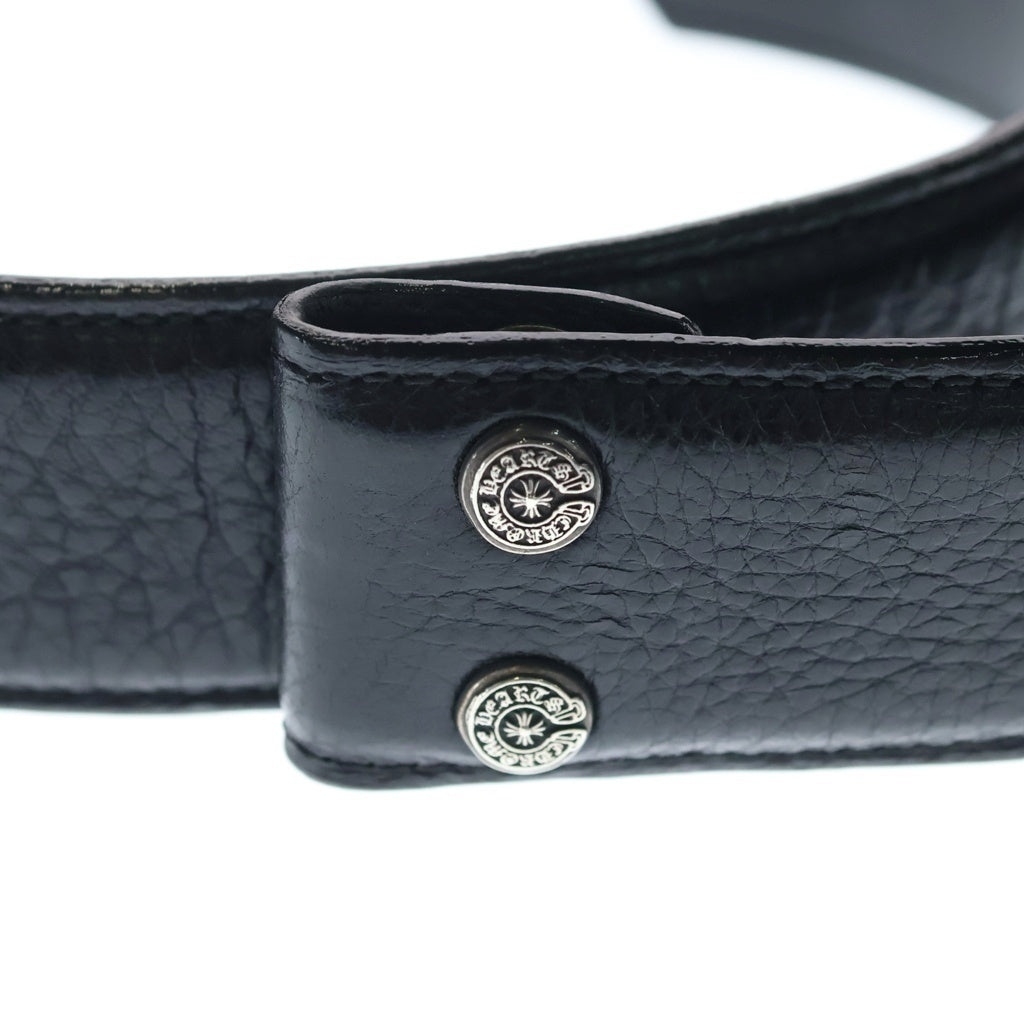 CHROME HEARTS(クロムハーツ) 1.5 STRAP 1.5inchスクロールレーベルリベッツ レザーベルト ブラック/シルバー