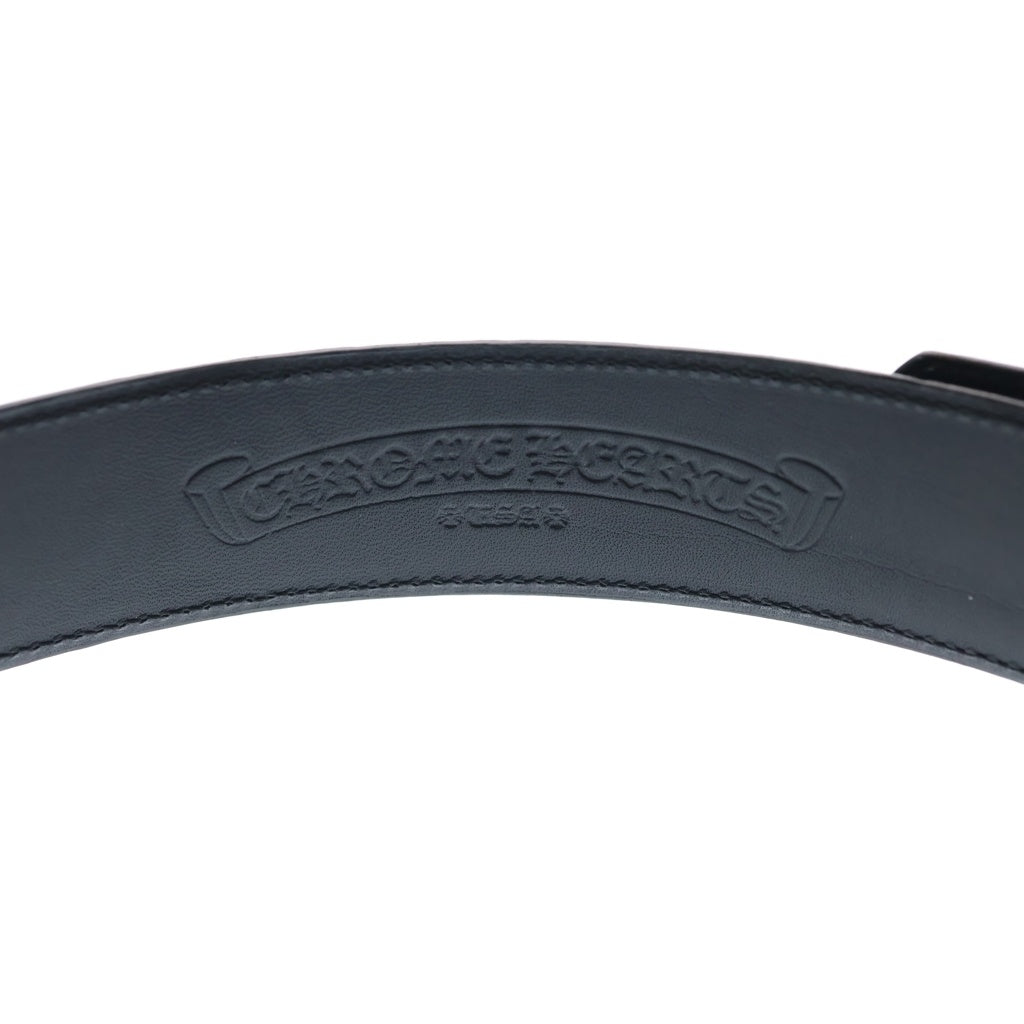 CHROME HEARTS(クロムハーツ) 1.5 STRAP 1.5inchスクロールレーベルリベッツ レザーベルト ブラック/シルバー