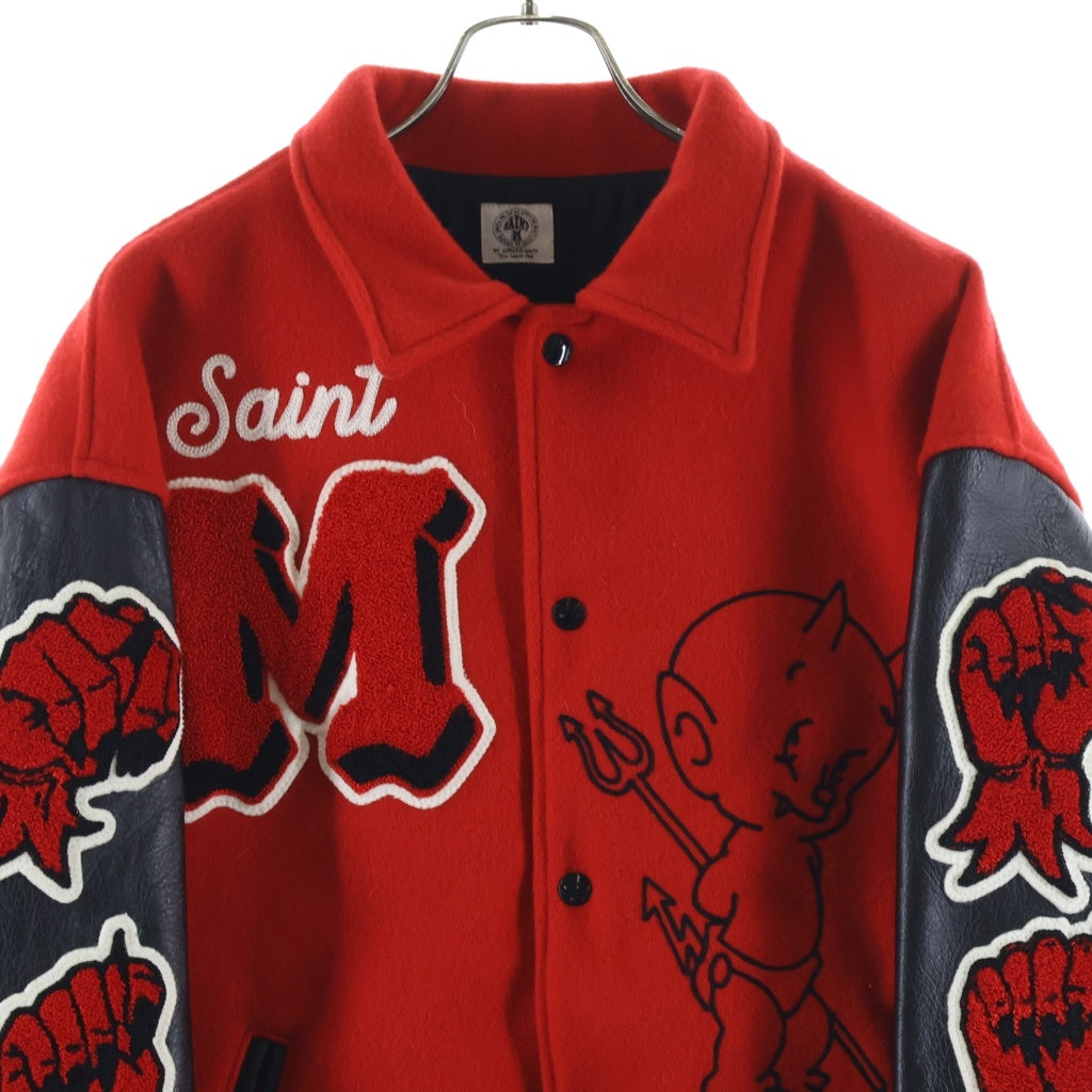 SAINT MICHAEL(セントマイケル) 22AW Devil Varsity Jacket デビルパッチ バーシティージャケット ブラック/レッド SM-A22-0000-035