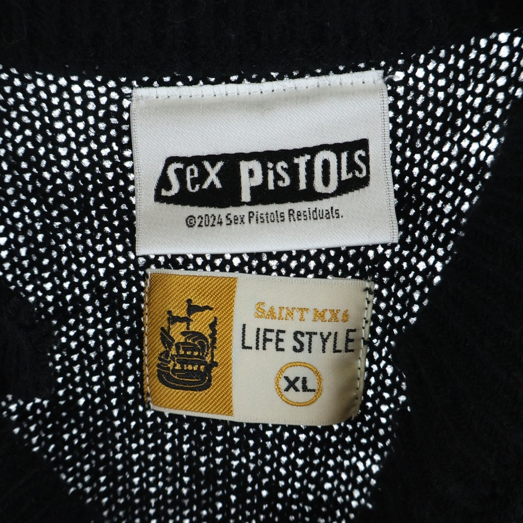 SAINT MICHAEL(セントマイケル) 24AW×Sex Pistols xセックスピストルズ SP CREW KNT I AM A クラッシュ加工クルーネックニットセーター ブラック SM-YS1-0000-C24