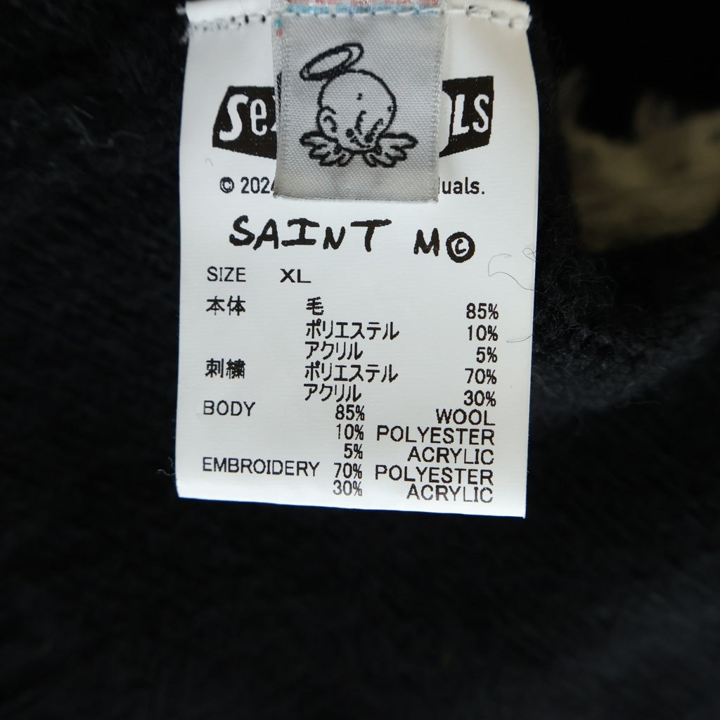 SAINT MICHAEL(セントマイケル) 24AW×Sex Pistols xセックスピストルズ SP CREW KNT I AM A クラッシュ加工クルーネックニットセーター ブラック SM-YS1-0000-C24