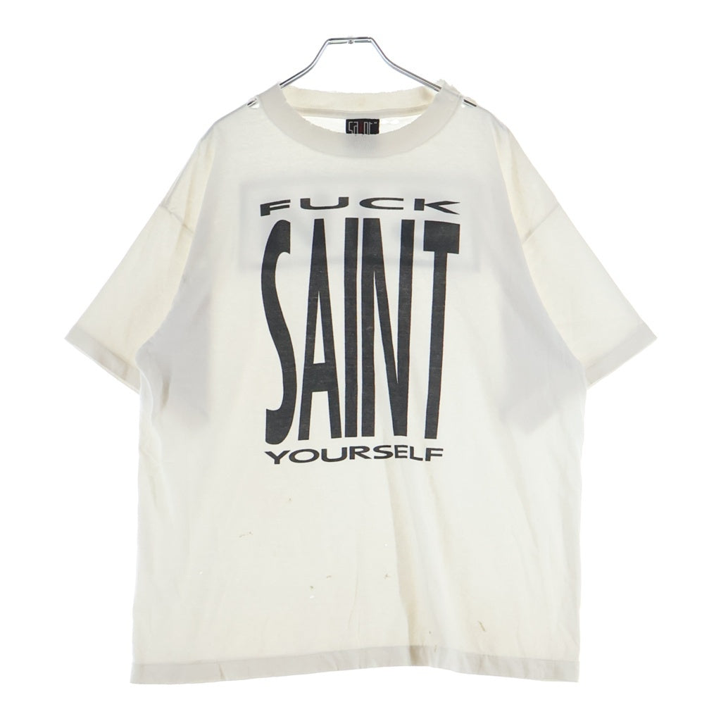 SAINT MICHAEL(セントマイケル) 25SS SAINT YOURSELF SS TEE ヴィンテージ加工 プリント クルーネック 半袖Tシャツ カットソー ホワイト SM-HR8-0000-020