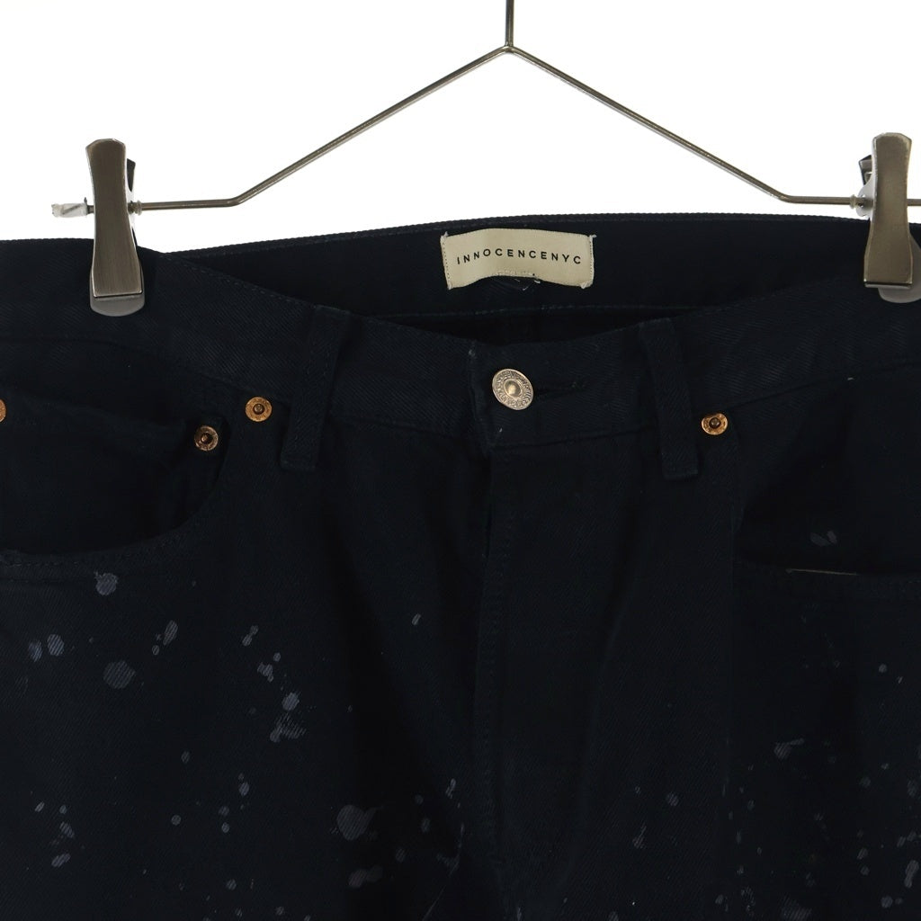 Innocence NYC(イノセンス) 23AW DESTROY LEATHER DENIM PANTS デストロイレザー ダメージ加工 デニムパンツ ブラック INDELE01