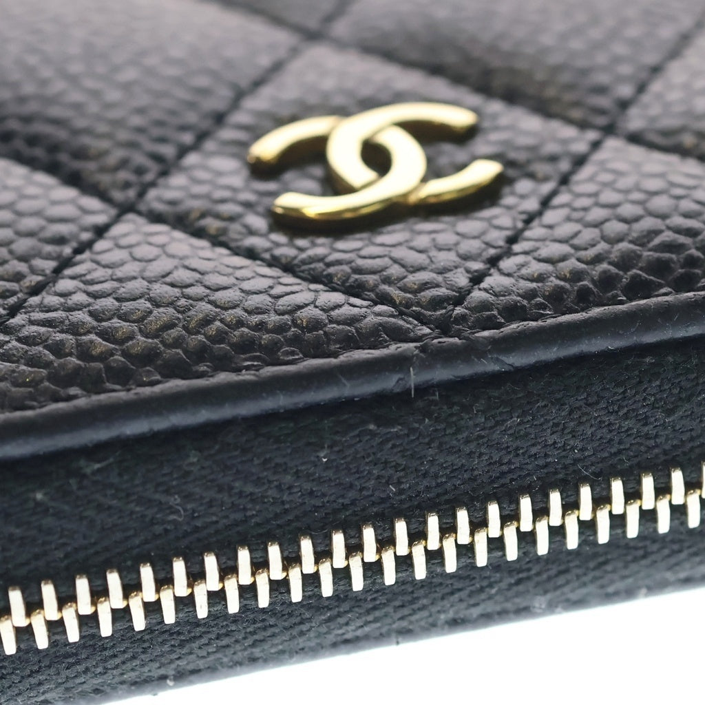 CHANEL(シャネル) マトラッセクラシック キャビアスキン ジップコインパース コインケース ゴールド金具 ブラック レディース AP0216