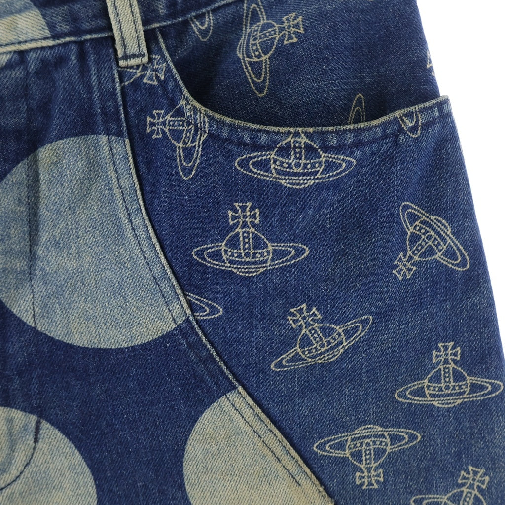 Vivienne Westwood(ヴィヴィアンウエストウッド) ORB × SPOT DENIM PANTS スポット×オーブ 切り替えデニムパンツ インディゴ