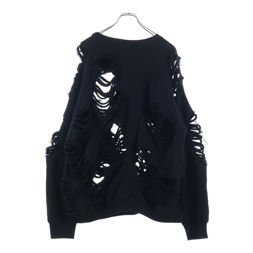 JUN / NAKAYAMA(ジュンナカヤマ) 23AW Destroyed Crewneck Sweatshirt デストロイ加工クルーネックスウェット ブラック JN-FW23-C001