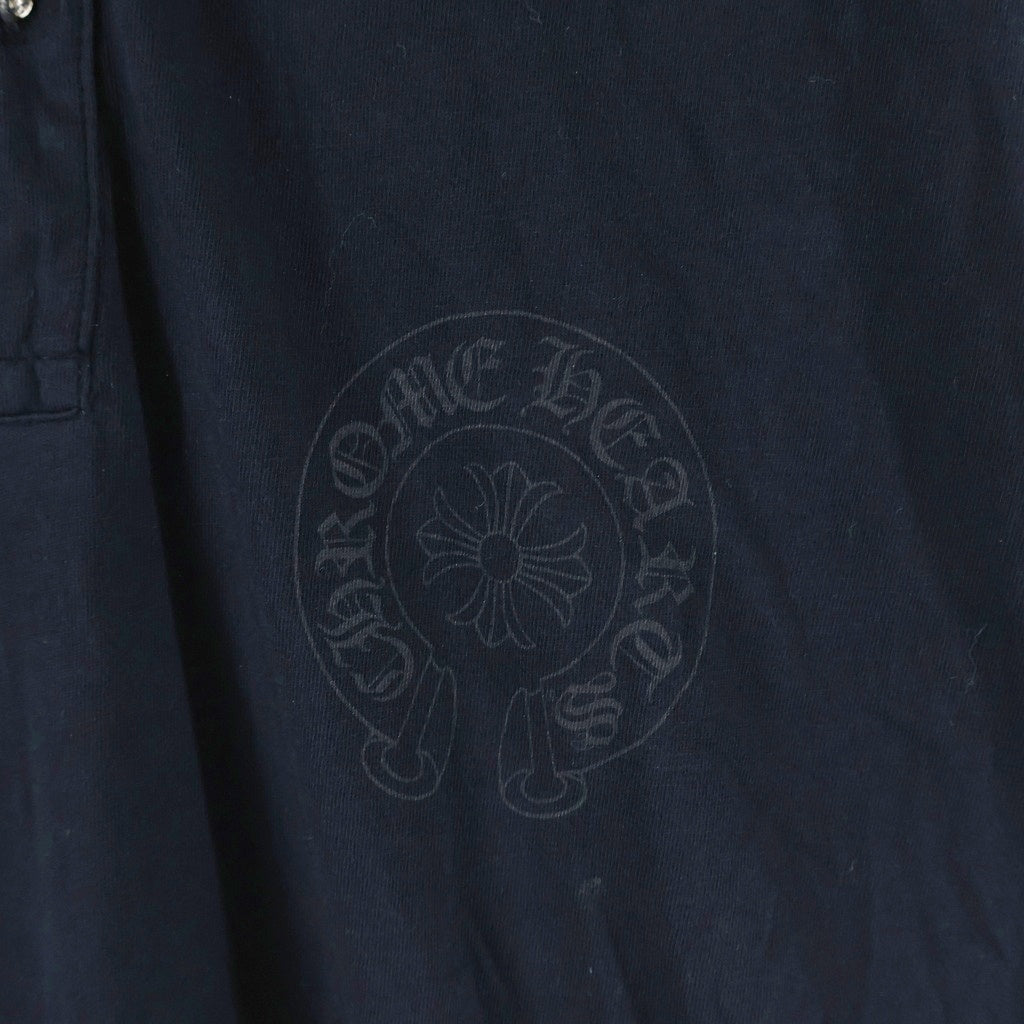 CHROME HEARTS(クロムハーツ) クロスボールボタン ホースシュープリント 長袖 ポロシャツ ブラック