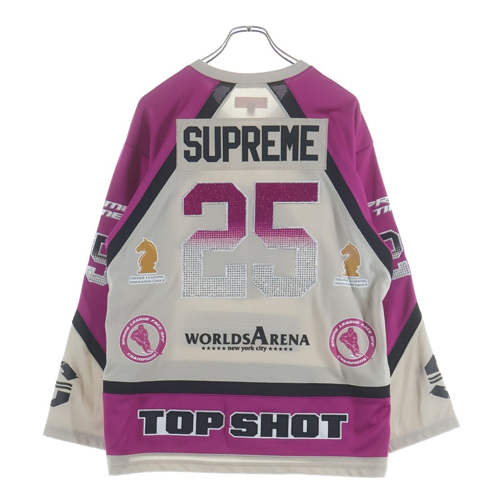SUPREME(シュプリーム) 25SS Rhinestone Hockey Jersey ラインストーンホッケージャージ パンサー ゲームシャツ 長袖カットソー ピンク