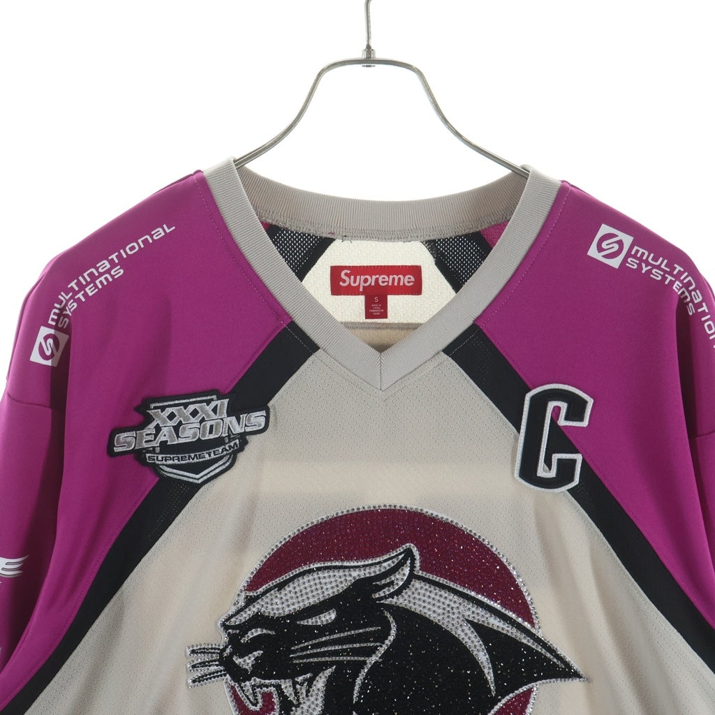 SUPREME(シュプリーム) 25SS Rhinestone Hockey Jersey ラインストーンホッケージャージ パンサー ゲームシャツ 長袖カットソー ピンク