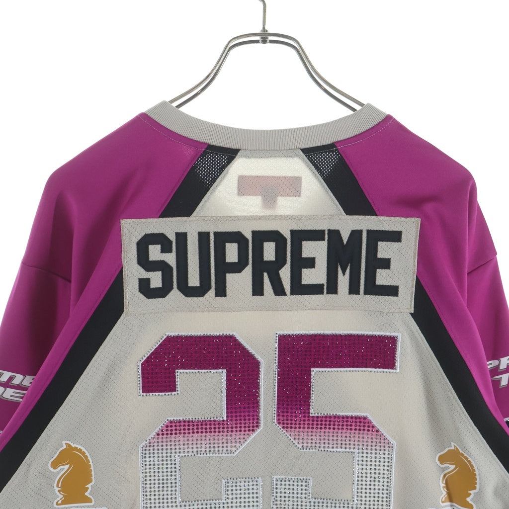 SUPREME(シュプリーム) 25SS Rhinestone Hockey Jersey ラインストーンホッケージャージ パンサー ゲームシャツ 長袖カットソー ピンク