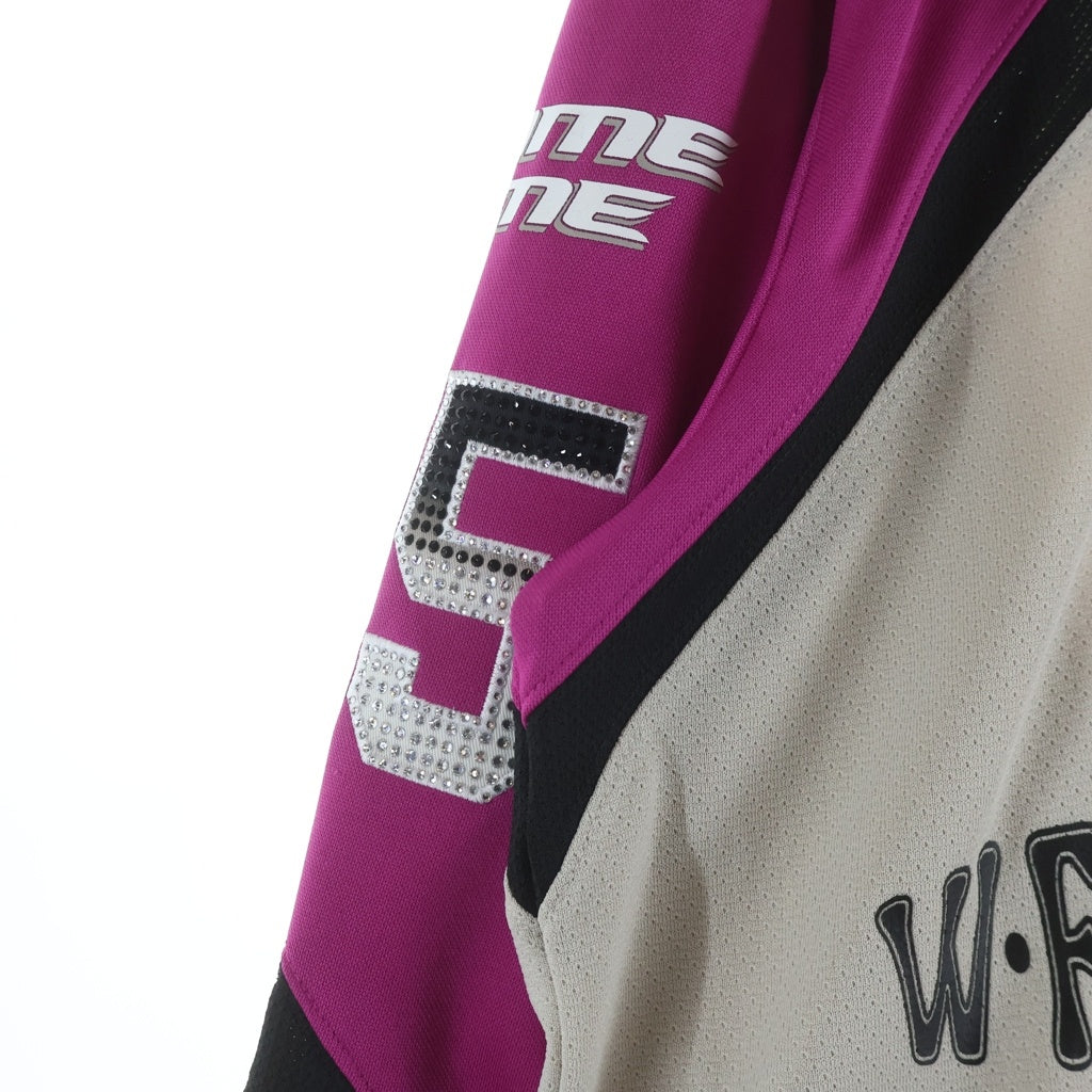 SUPREME(シュプリーム) 25SS Rhinestone Hockey Jersey ラインストーンホッケージャージ パンサー ゲームシャツ 長袖カットソー ピンク