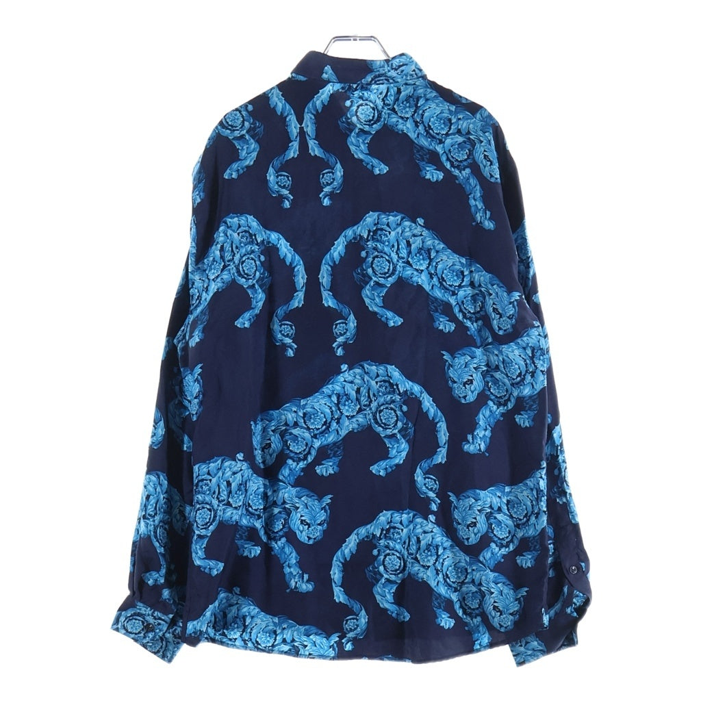 VERSACE COLLECTION(ヴェルサーチコレクション) ヒョウ柄 シルク 長袖シャツ ネイビー/ブルー V300099