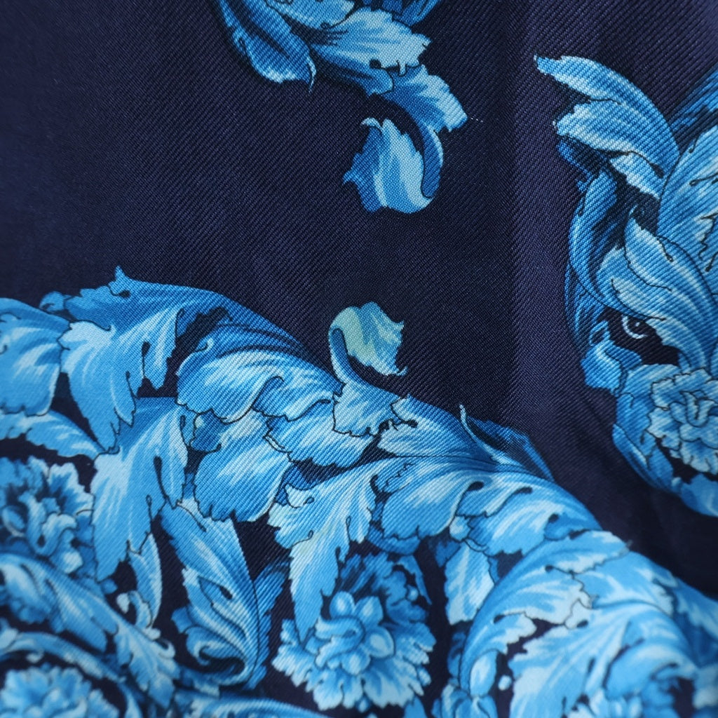 VERSACE COLLECTION(ヴェルサーチコレクション) ヒョウ柄 シルク 長袖シャツ ネイビー/ブルー V300099