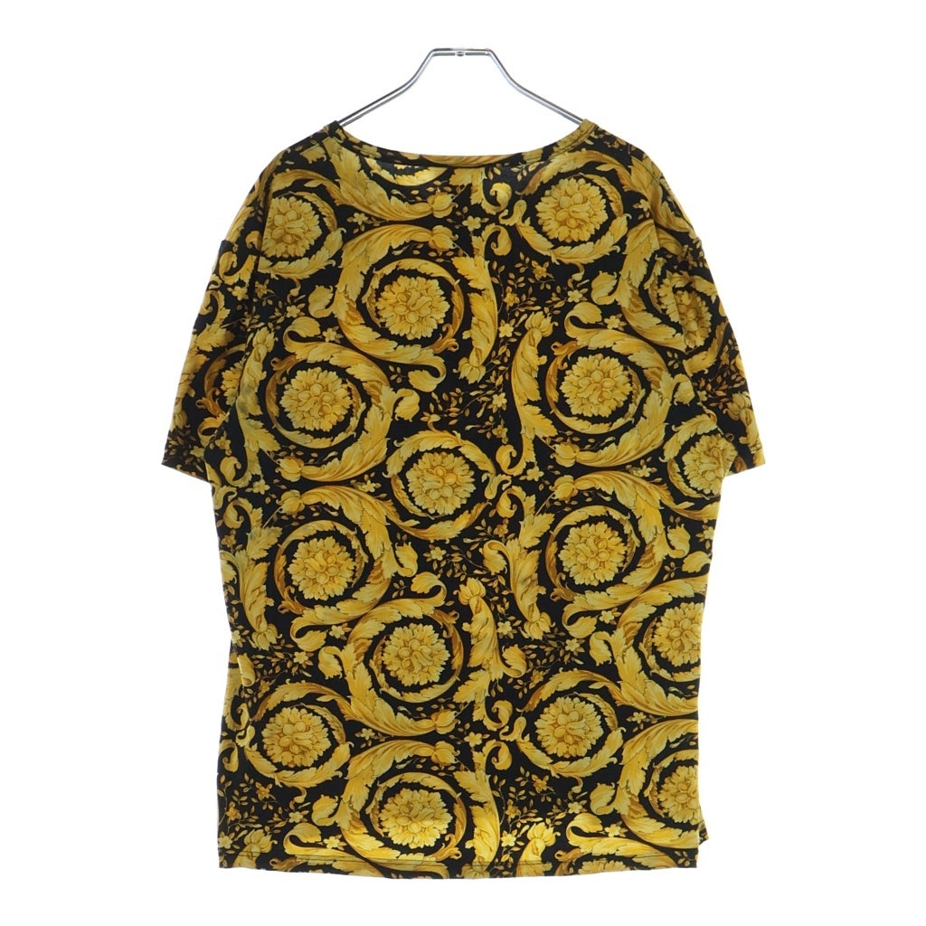 VERSACE(ヴェルサーチ) Barocco バロッコ デジタルプリント コットン 半袖Tシャツ カットソー ブラック/イエロー 1000959