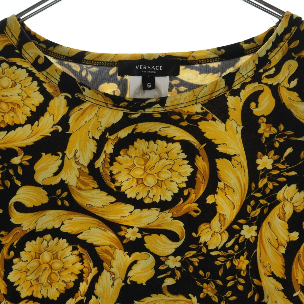 VERSACE(ヴェルサーチ) Barocco バロッコ デジタルプリント コットン 半袖Tシャツ カットソー ブラック/イエロー 1000959