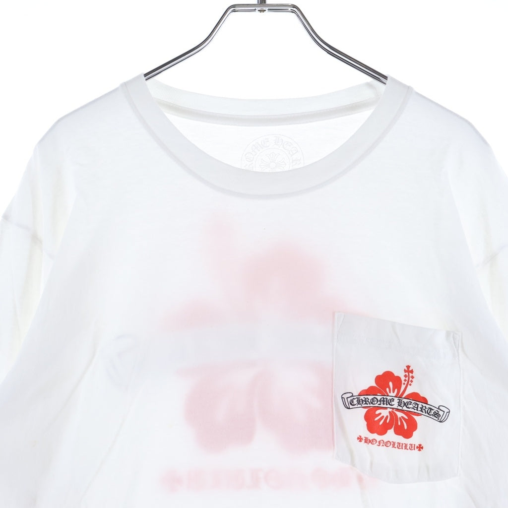 CHROME HEARTS(クロムハーツ) ホノルル限定バックスクロールロゴロングスリーブTシャツ 長袖カットソー ロンT 胸ポケット ホワイト