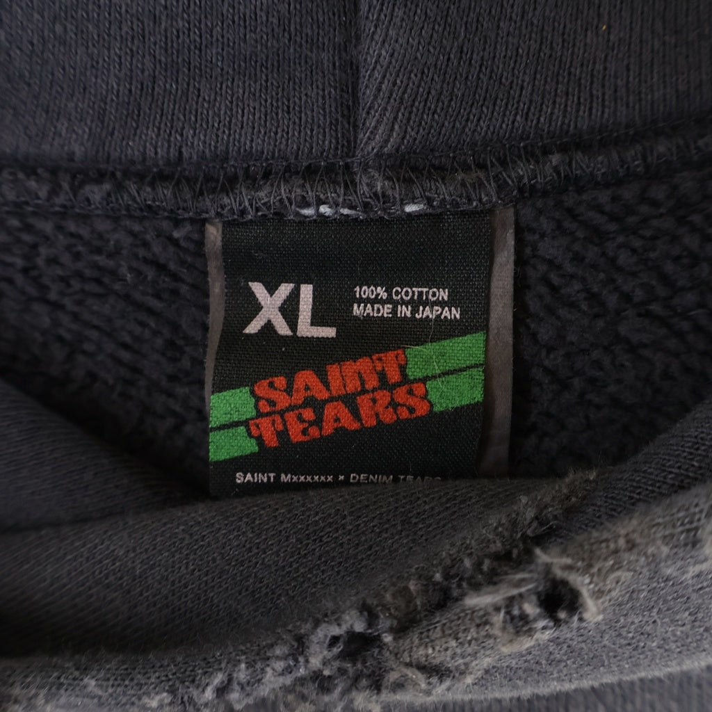 SAINT MICHAEL(セントマイケル) 24AW × DENIM TEARS デニムティアーズ ダメージ加工 スウェット プルオーバーパーカー グレー SM-YS1-0000-C46