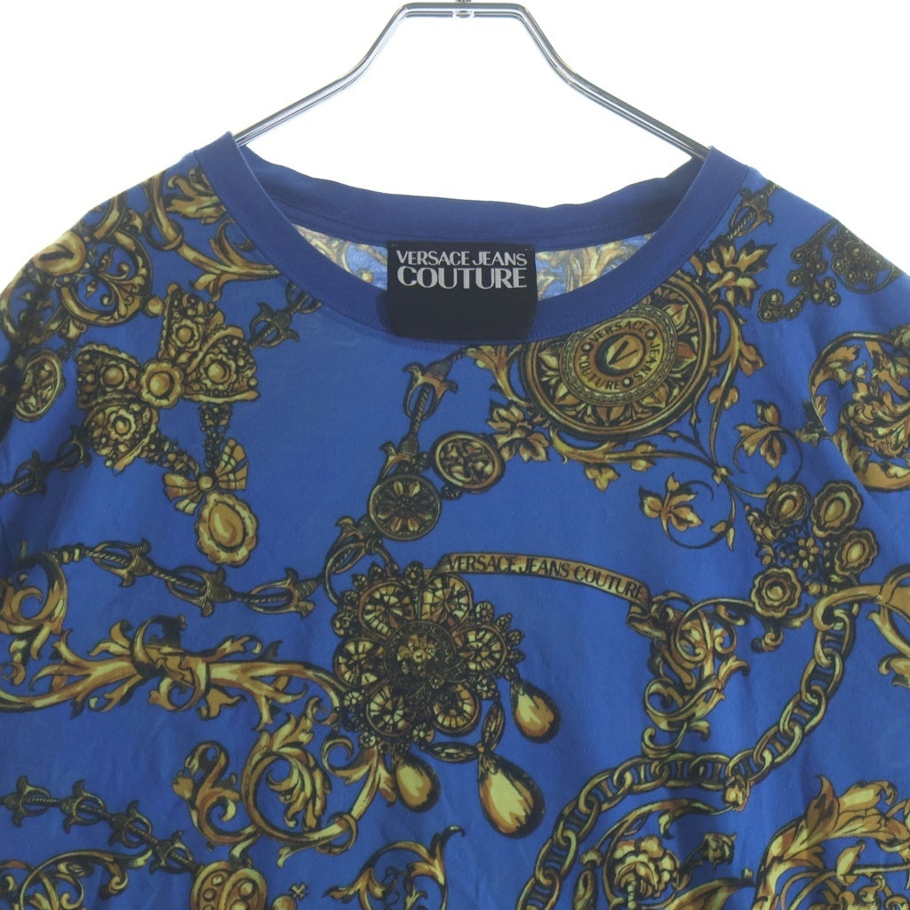 VERSACE JEANS COUTURE(ヴェルサーチジーンズクチュール) クルーネック Tシャツ 半袖 カットソー ブルー 71GAH6S0ーJS015