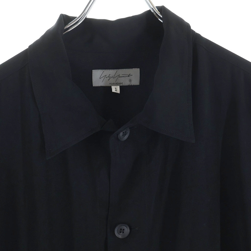 Yohji Yamamoto POUR HOMME(ヨウジヤマモト プールオム) SHIRTS COAT シャツコート 袖ロゴ ブラック HG-B12-500