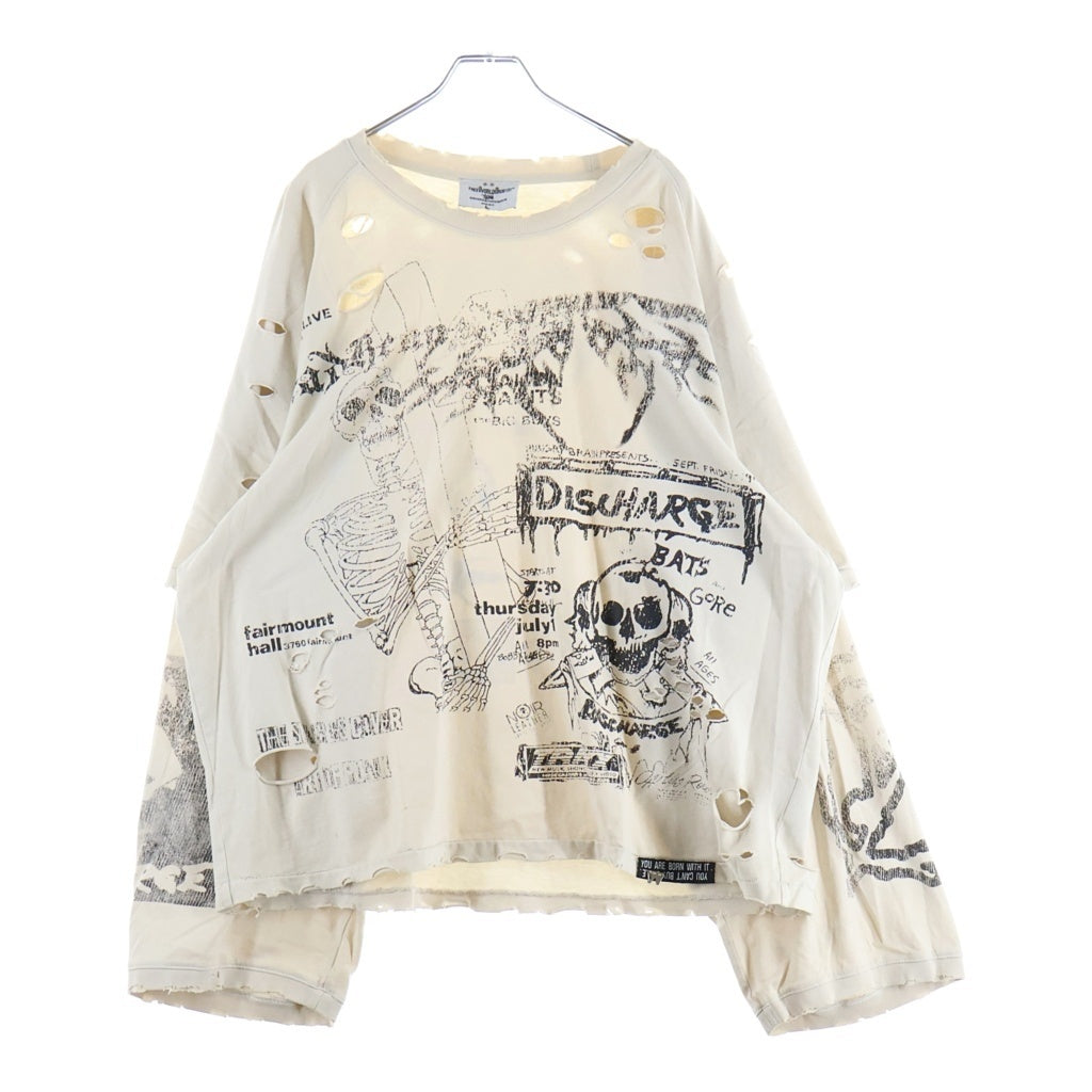 Free World Order FVVO(フリーワールドオーダー) SKELETON BROKEN HOLE T-SHIRT ダメージ加工 半袖Tシャツ カットソー ホワイト
