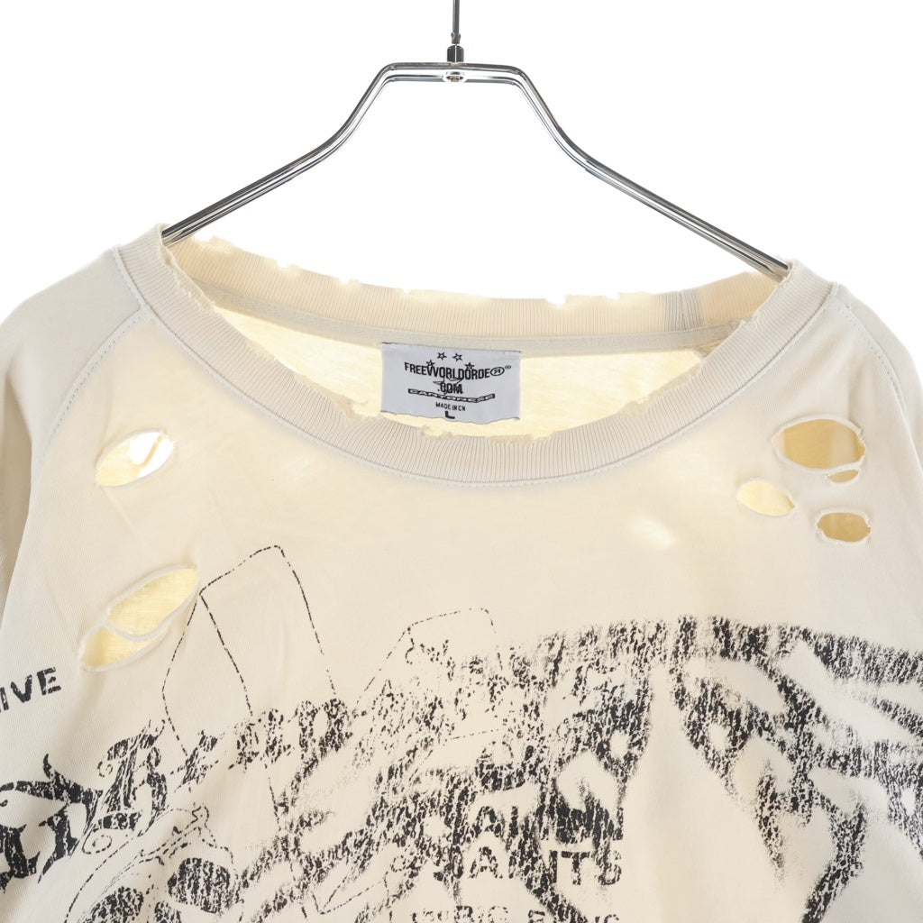 Free World Order FVVO(フリーワールドオーダー) SKELETON BROKEN HOLE T-SHIRT ダメージ加工 半袖Tシャツ カットソー ホワイト