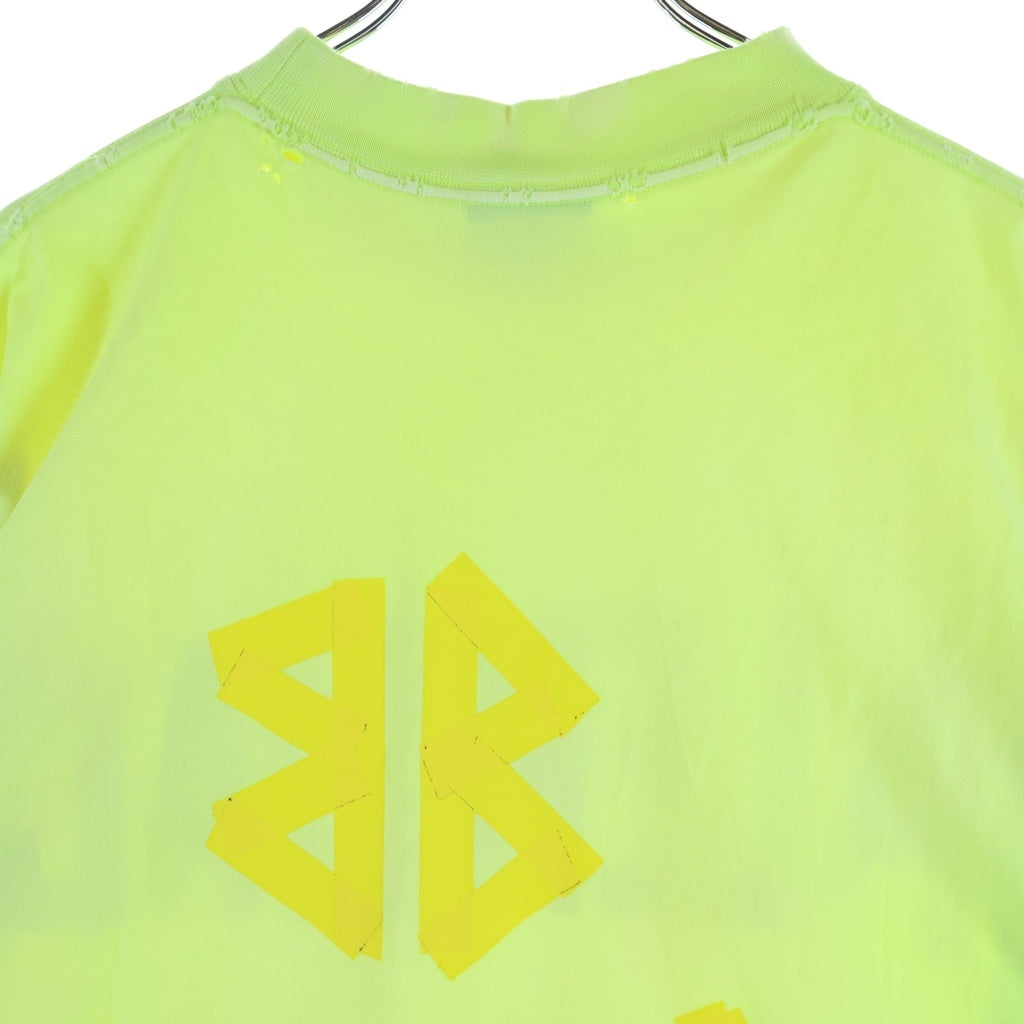 BALENCIAGA(バレンシアガ) デストロイ加工 テープロゴ クルーネック半袖Tシャツ カットソー イエロー 739784 T0VA9