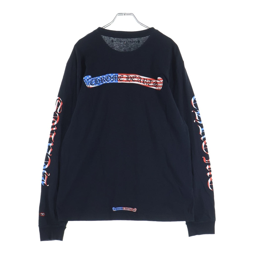 CHROME HEARTS(クロムハーツ) American Flag Back Scroll Logo Label L/S Tee 星条旗 アメリカンフラッグ 長袖Tシャツ カットソー ブラック