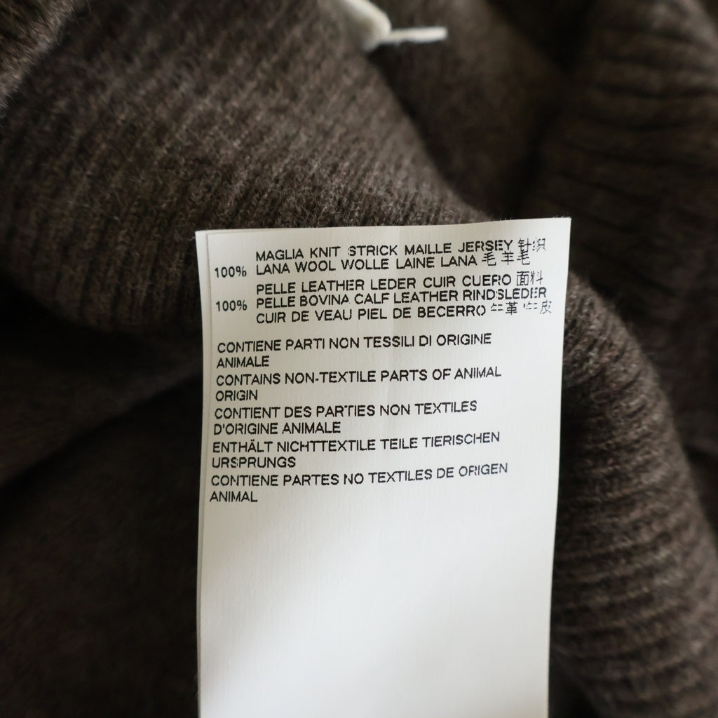 Maison Margiela(メゾンマルジェラ) レザーエルボーパッチ クルーネックニット ライトセーター ブラウン S30HA0966 S16082
