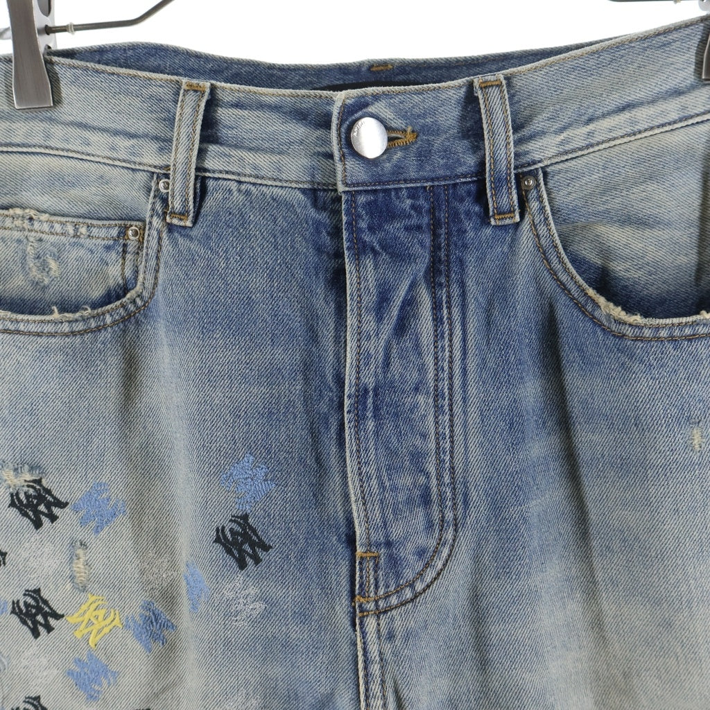 AMIRI(アミリ) 25SS MA QUAD EMBROIDERED FLARE / IND ロゴ刺繍 フレアダメージデニムパンツ インディゴ SRAMDNFR1015A -