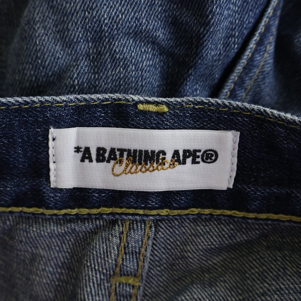 A BATHING APE(アベイシングエイプ) BAPE STA 刺繍ロゴ デニム ハーフパンツ インディゴ