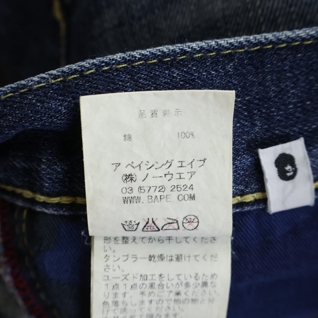 A BATHING APE(アベイシングエイプ) BAPE STA 刺繍ロゴ デニム ハーフパンツ インディゴ