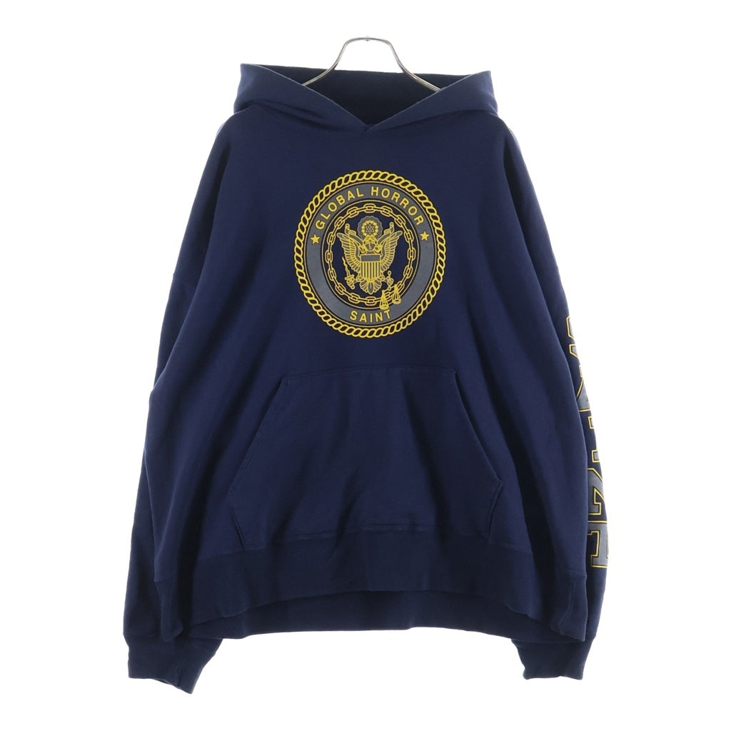 SAINT MICHAEL(セントマイケル) 25AW HOODIE SAINT NAVY ロゴプリント プルオーバーパーカー スウェット ネイビー SM-HR1-0000-055