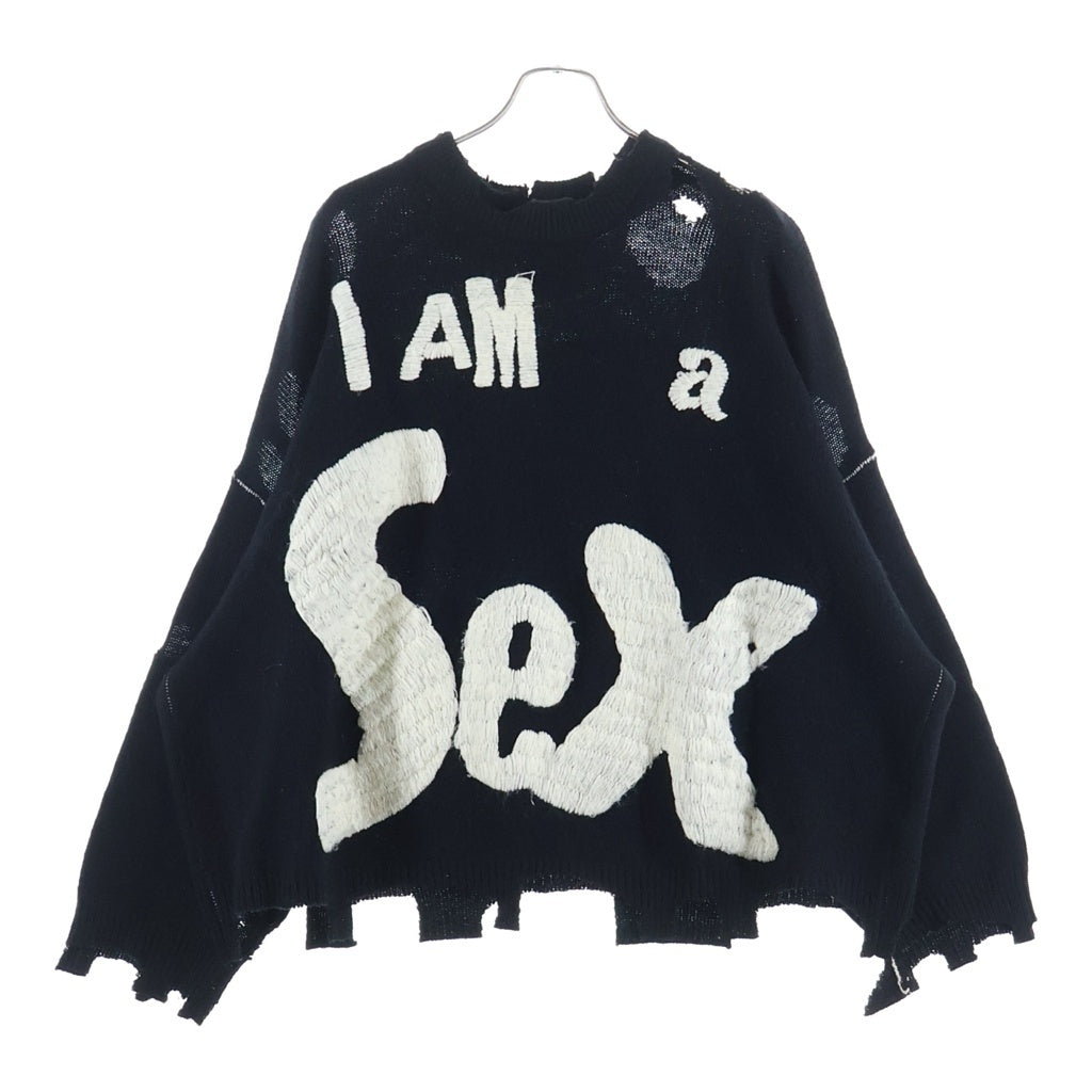 SAINT MICHAEL(セントマイケル) 24AW×Sex Pistols xセックスピストルズ SP CREW KNT I AM A クラッシュ加工クルーネックニットセーター ブラック SM-YS1-0000-C24