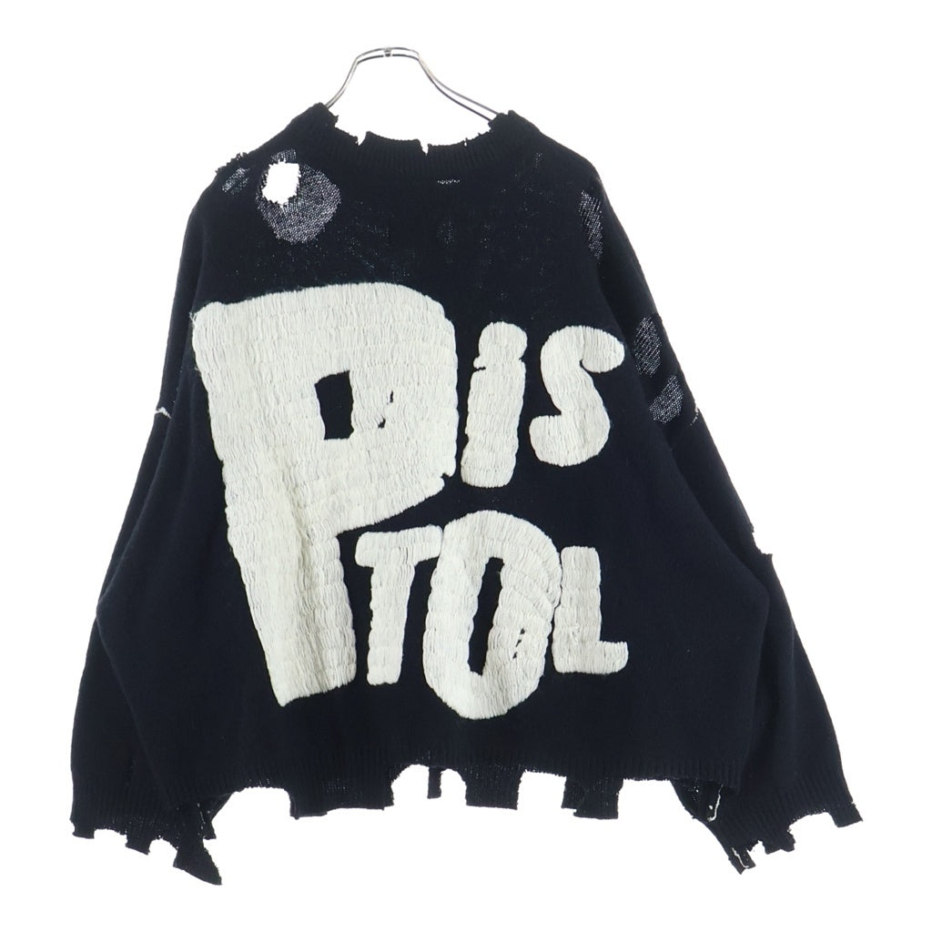 SAINT MICHAEL(セントマイケル) 24AW×Sex Pistols xセックスピストルズ SP CREW KNT I AM A クラッシュ加工クルーネックニットセーター ブラック SM-YS1-0000-C24