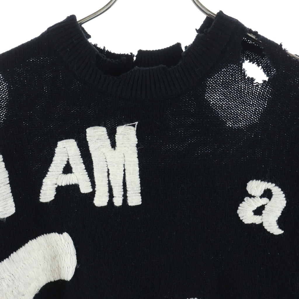 SAINT MICHAEL(セントマイケル) 24AW×Sex Pistols xセックスピストルズ SP CREW KNT I AM A クラッシュ加工クルーネックニットセーター ブラック SM-YS1-0000-C24
