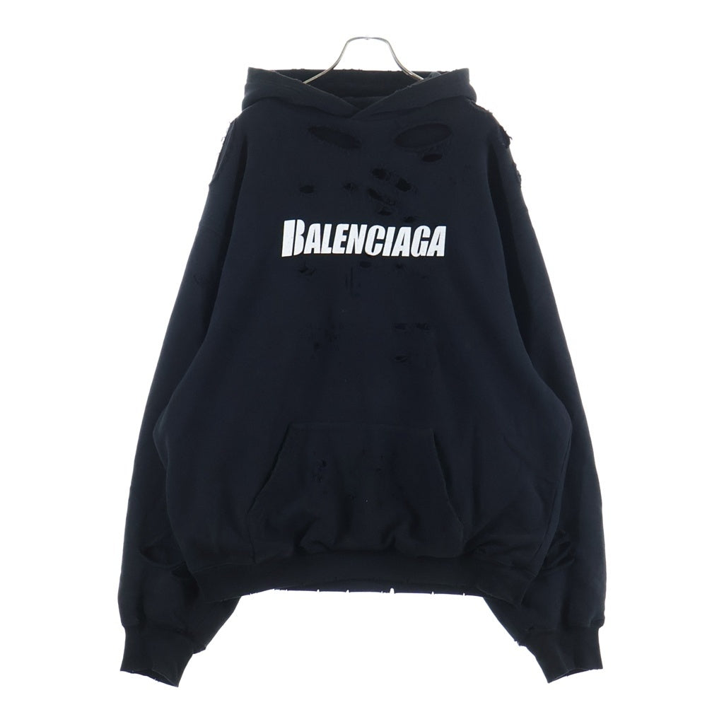BALENCIAGA(バレンシアガ) Caps Destroyed Hoodie デストロイ加工 スウェット プルオーバーパーカー ブラック 659403