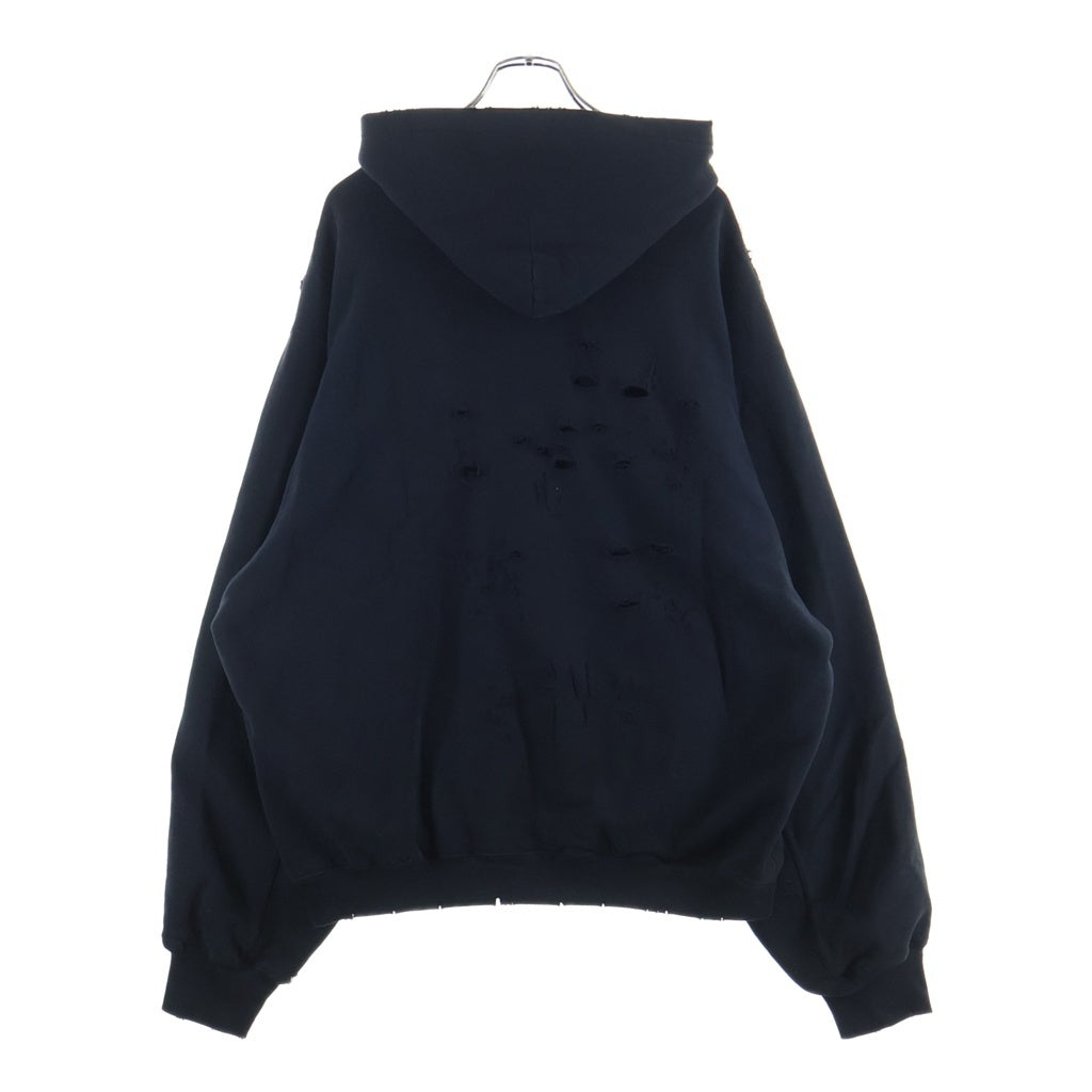 BALENCIAGA(バレンシアガ) Caps Destroyed Hoodie デストロイ加工 スウェット プルオーバーパーカー ブラック 659403