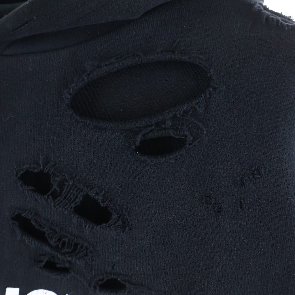 BALENCIAGA(バレンシアガ) Caps Destroyed Hoodie デストロイ加工 スウェット プルオーバーパーカー ブラック 659403