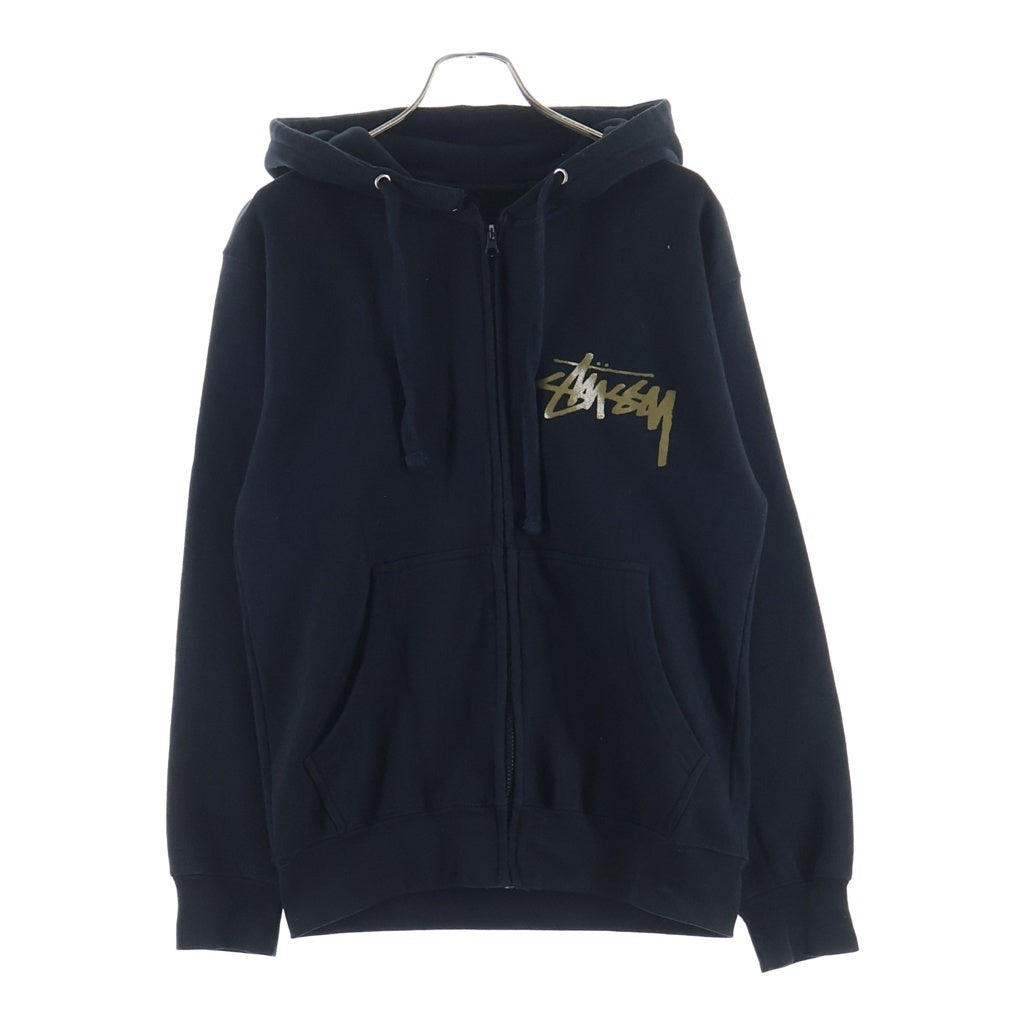 STUSSY(ステューシー) ワールドツアー バックロゴプリント ジップアップフーディー スウェットパーカー ブラック/ゴールド