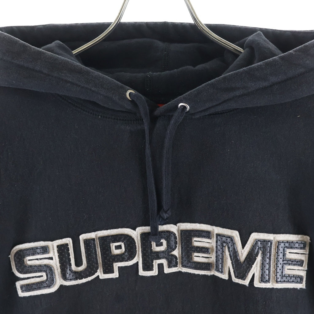 SUPREME(シュプリーム) 18AW Perforated Leather Hooded Sweatshirt パーフォレーテッド レザー プルオーバー パーカー フーディー ブラック