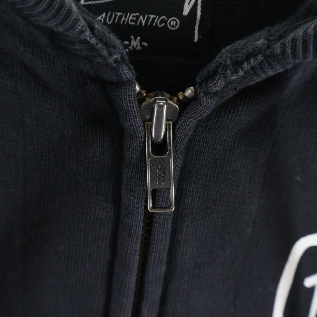 STUSSY(ステューシー) 00S GLOBAL ROOTS 金タグ フロントプリント ジップアップパーカー フーディー ブラック/ブルー -