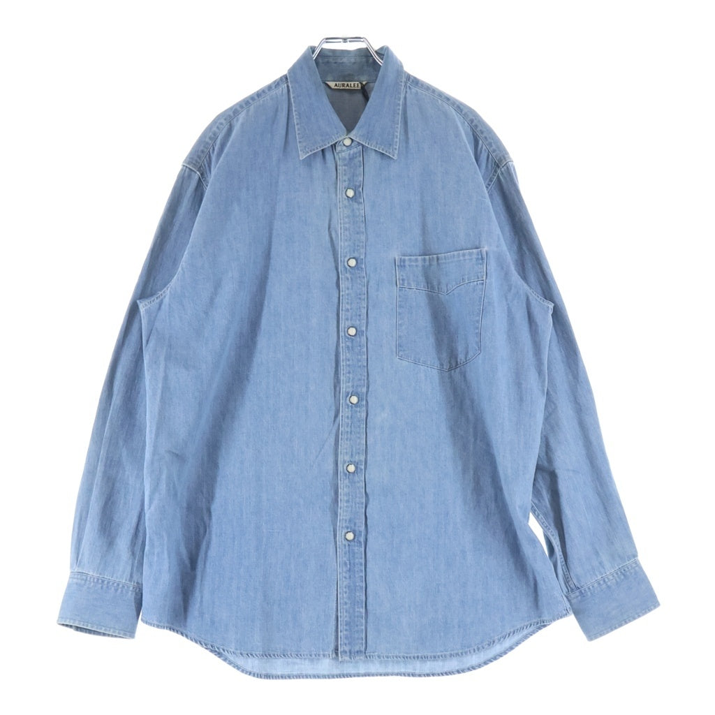 AURALEE(オーラリー) 23SS SELVEDGE SUPER LIGHT DENIM SHIRT ウォッシュ加工 スーパーライト デニム 長袖シャツ インディゴ A23SS01GS