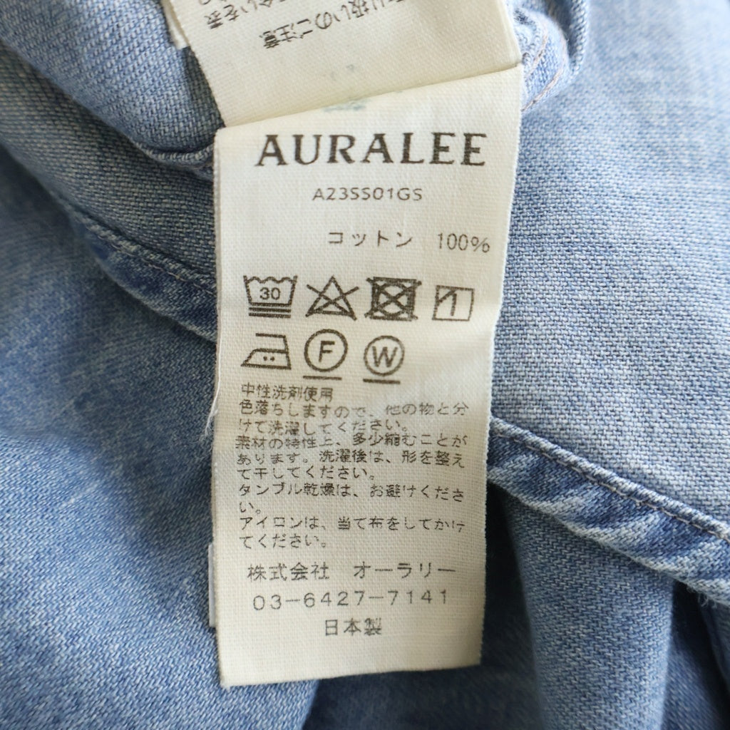 AURALEE(オーラリー) 23SS SELVEDGE SUPER LIGHT DENIM SHIRT ウォッシュ加工 スーパーライト デニム 長袖シャツ インディゴ A23SS01GS