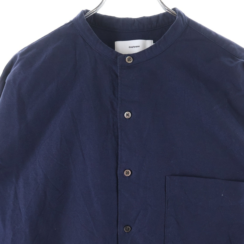Graphpaper(グラフペーパー) Oxford L/S Band Collar Box Shirt オックスフォード バンドカラー ボックス シャツ 長袖シャツ ネイビー GM254-50014B