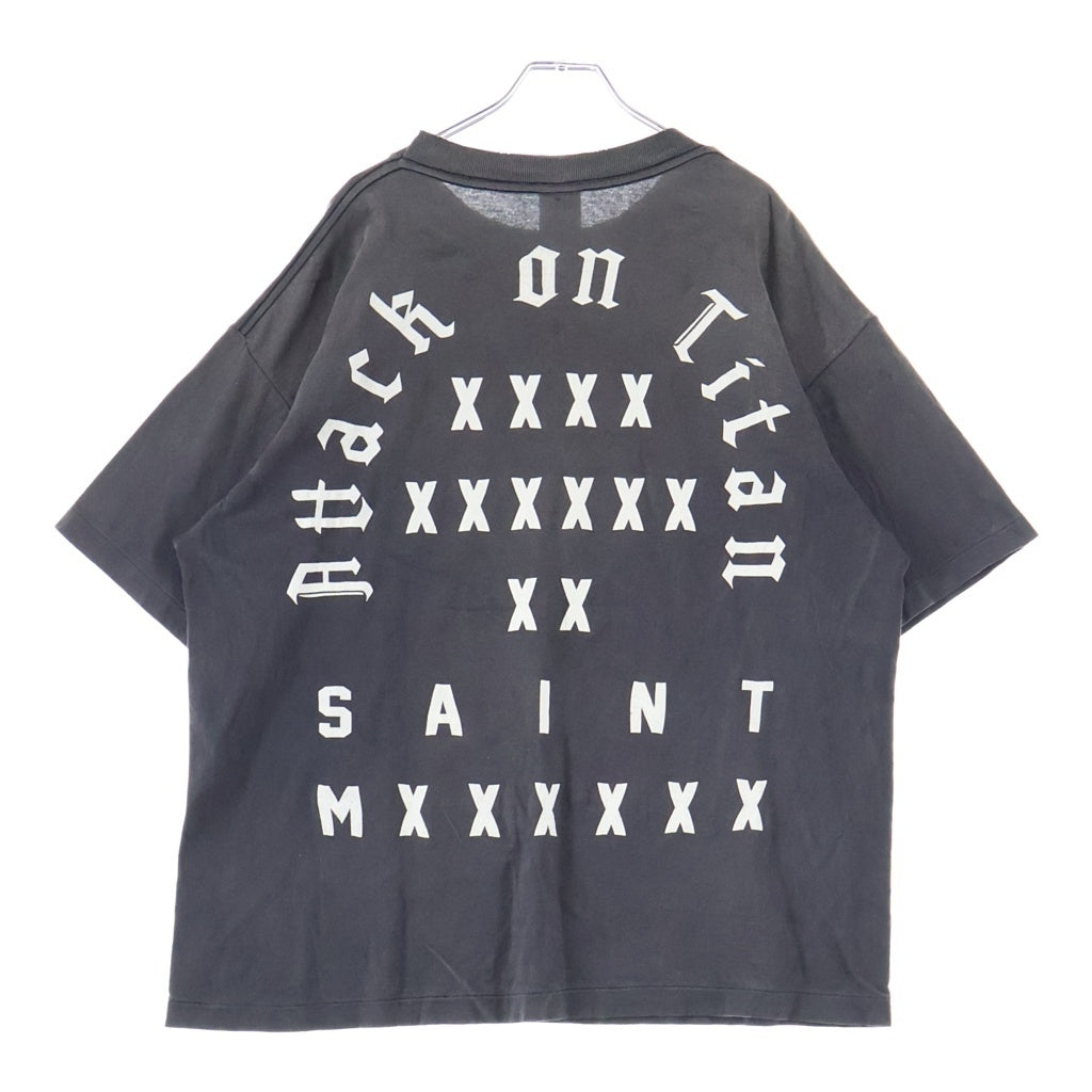 SAINT MICHAEL(セントマイケル) 26SS×進撃の巨人 AOT_SS TEE/ATTACK ON TITAN ヴィンテージ加工 プリントTシャツ 半袖カットソー ブラック SM-MK8-0000-C77
