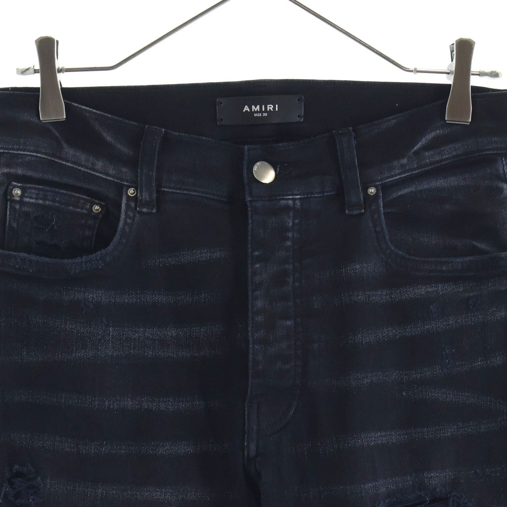 AMIRI(アミリ) ダメージ加工 スキニーデニムパンツ バンダナデザインデニムパンツ ブラック SR1PS22MDS192SAMDSI