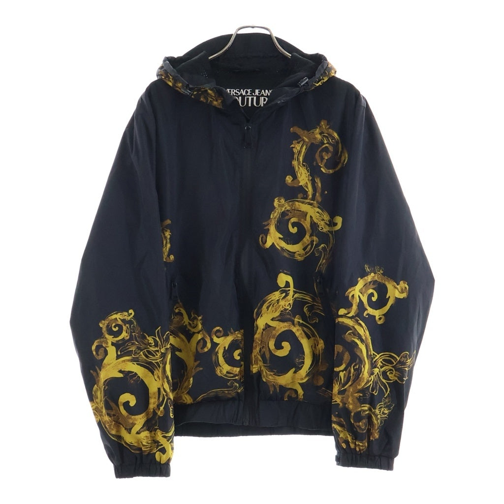 VERSACE(ヴェルサーチ) バロッコ柄 ナイロンフーデッドジャケット ブラック/ゴールド 76GAS406