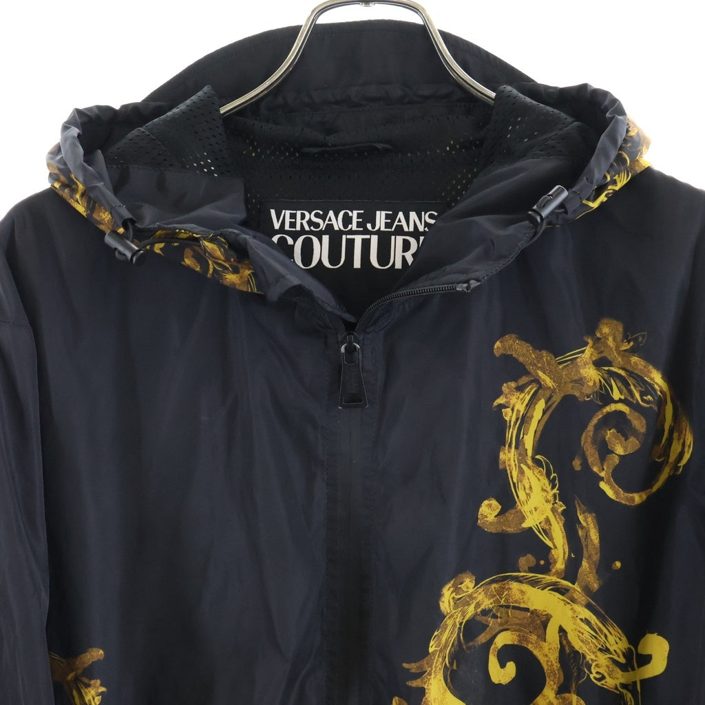 VERSACE(ヴェルサーチ) バロッコ柄 ナイロンフーデッドジャケット ブラック/ゴールド 76GAS406
