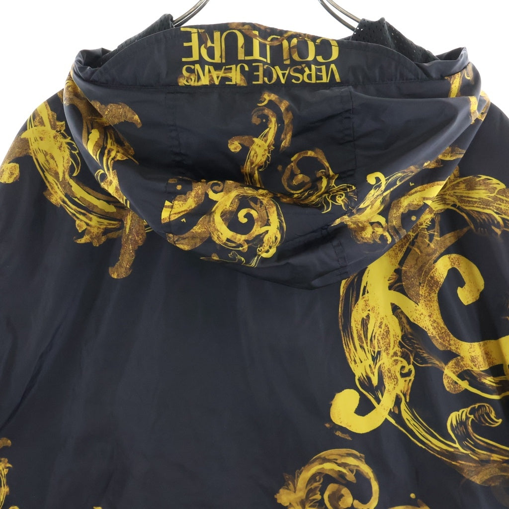 VERSACE(ヴェルサーチ) バロッコ柄 ナイロンフーデッドジャケット ブラック/ゴールド 76GAS406